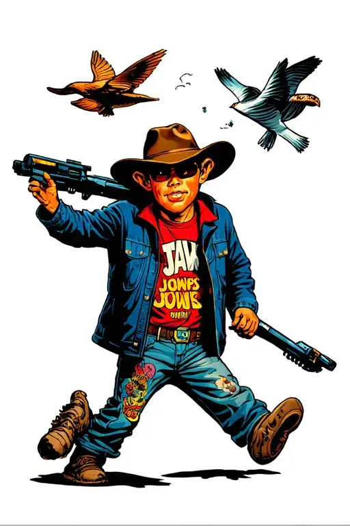 cult movie like goonies, jaws, e.t, back to the future. full sleeve colors tattoo design idea
