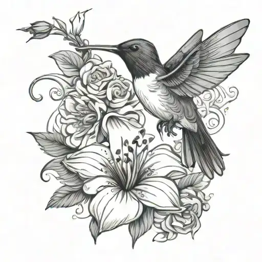 humming bird and flower tattoo design idea