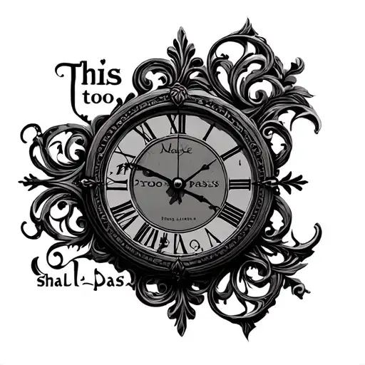 "This too shall pass…" clock face with filigree tattoo design idea