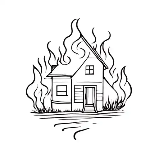 house burning tattoo design idea