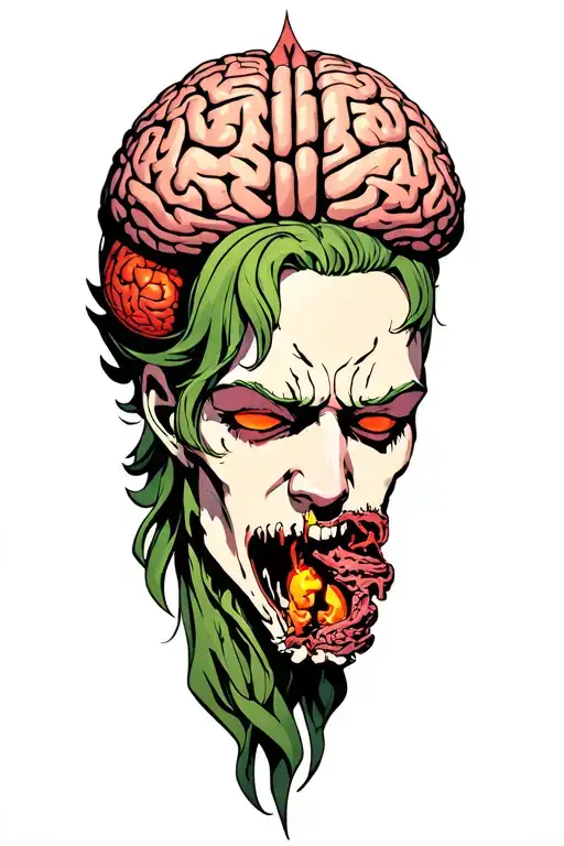 the statue of god from solo leveling eats a  human brain tattoo design idea
