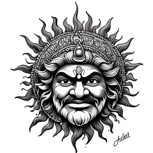 narasimha swamy with smiling sun tattoo design idea