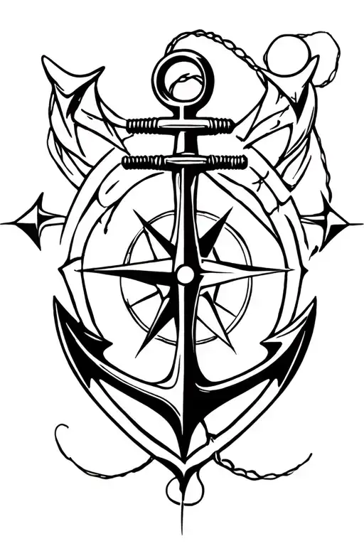 compass and anchor connected line tattoo tattoo design idea