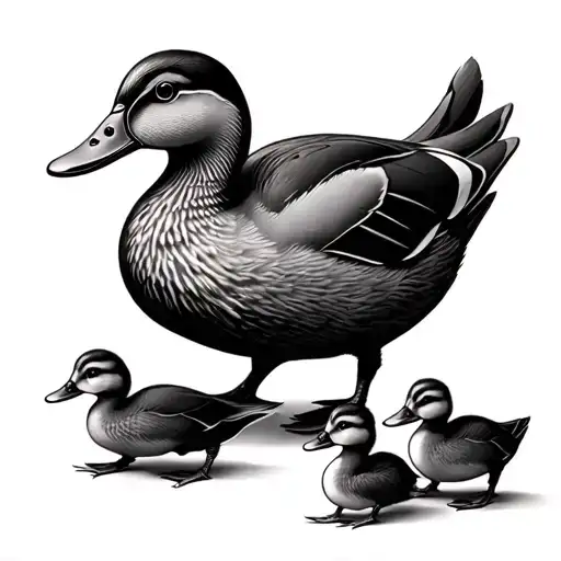 mother duck 4 ducklings following their mother tattoo design idea