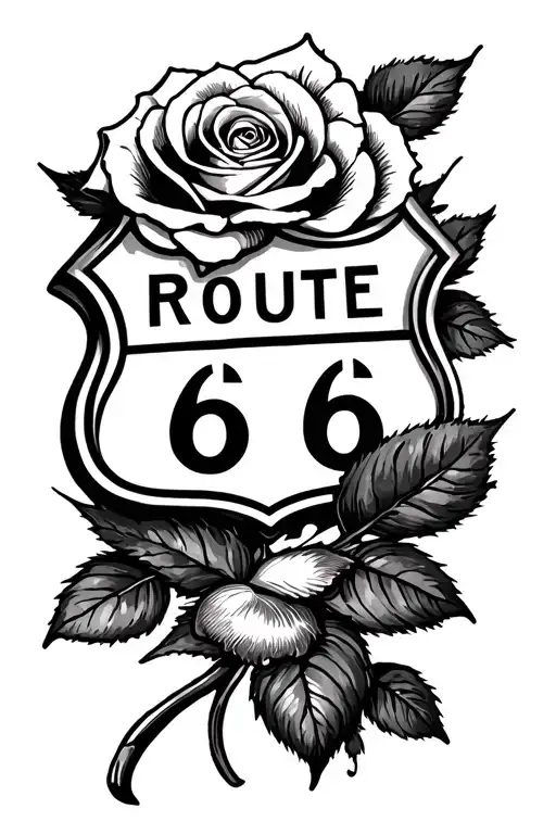 Route 66 with rose tattoo tattoo design idea