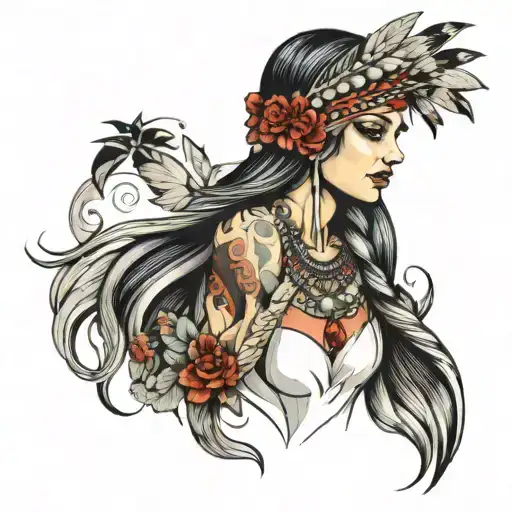 woman with a headdress tattoo tattoo design idea