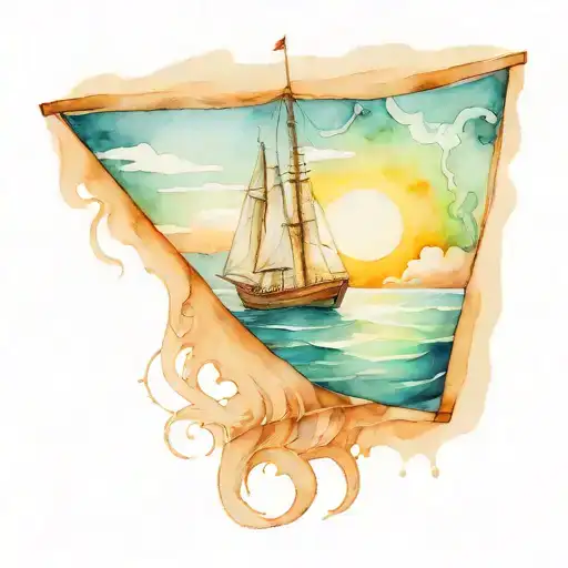 ocean boat sailing ship navigating girl tattoo design idea