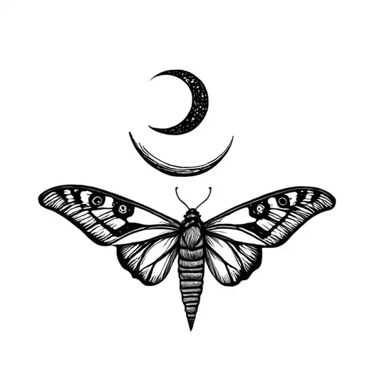 moths and crescent moon tattoo design idea