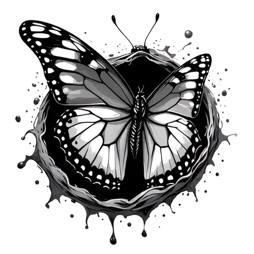 Butterfly emerging from a cocoon. Black and white with a splash of color for the butterfly tattoo design idea