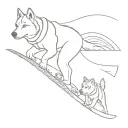 couple snowboarding with huskies tattoo design idea