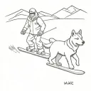couple snowboarding with huskies tattoo design idea