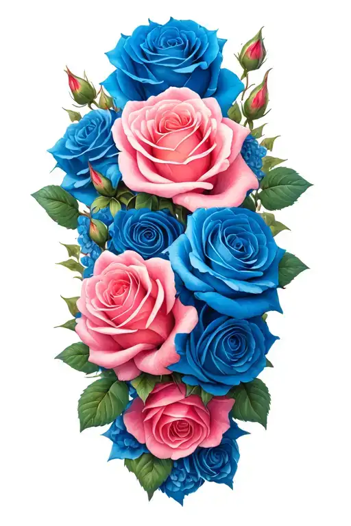 cascade of roses in blue and pink  tattoo design idea