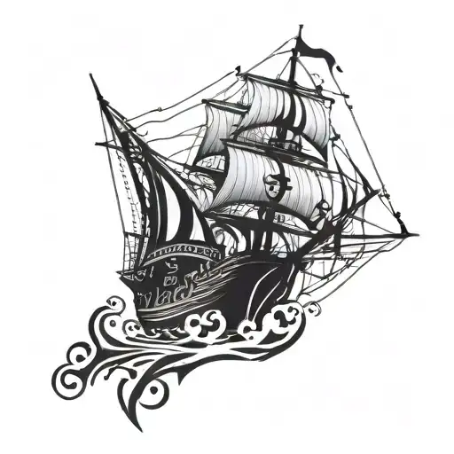 Haunted pirate ship tattoo design idea