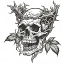 skull with a tree roots coming out of mouth of a skull and flames tattoo design idea