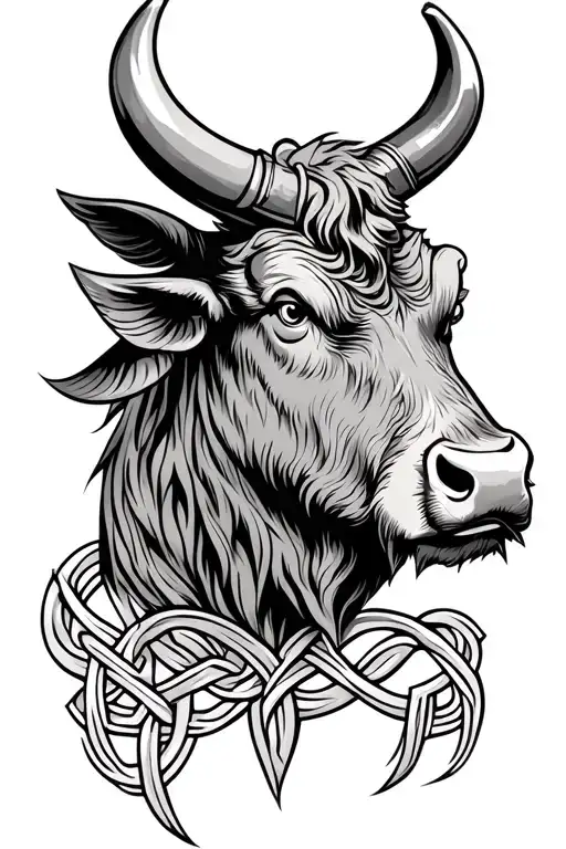 Scottish bull head with Celtic knot design incorporating tattoo design idea