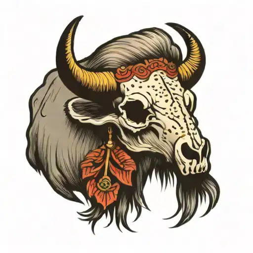 buffalo skull tattoo design idea