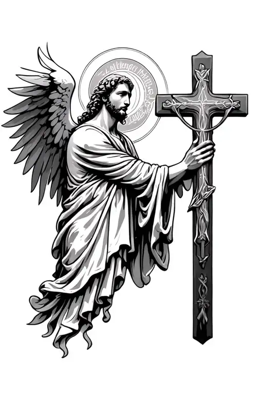 Saint Micheal, Crosses, Quote from the bible,  holding a cross tattoo design idea