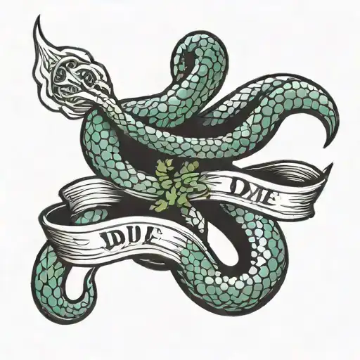 Traditional Style Join Or Die Snake Tattoo with the words  Ελευθερία ή θάνατος tattoo design idea