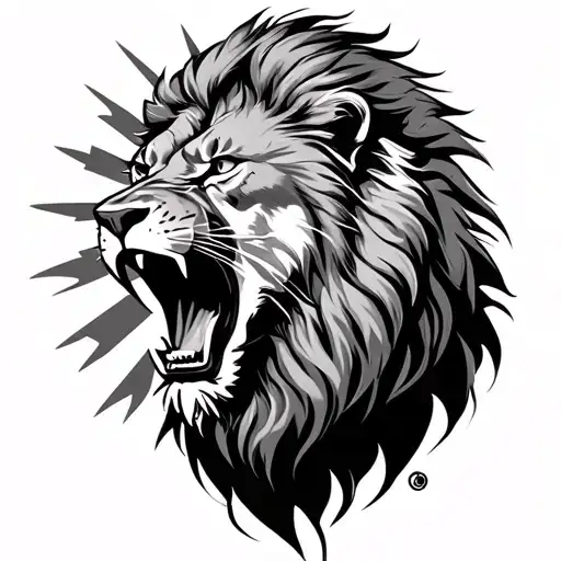 A lion roaring at the sun, capturing a moment of fierce determination and courage tattoo design idea