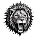 A lion roaring at the sun, capturing a moment of fierce determination and courage tattoo design idea