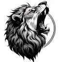 A lion roaring at the sun, capturing a moment of fierce determination and courage tattoo design idea