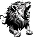 A lion roaring at the sun, capturing a moment of fierce determination and courage tattoo design idea