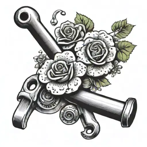 A tattoo of a pipe wrench with a rose and clovers to represent my love for my children, wife and trade tattoo design idea