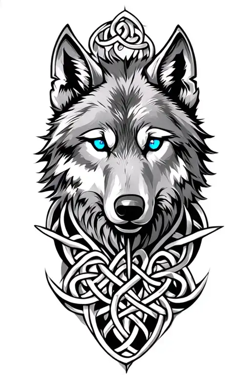 wolf with blue eyes on armor tattoo design featuring Celtic dara knot  tattoo design idea