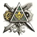 Triforce symbol with elements from the game "The Legend of Zelda" and Link's sword tattoo design idea