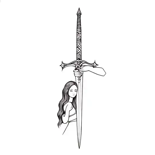 baby girl hand and mother hand holding sword tattoo design idea