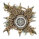 runic compass with Celtic knotwork intertwined tattoo design idea