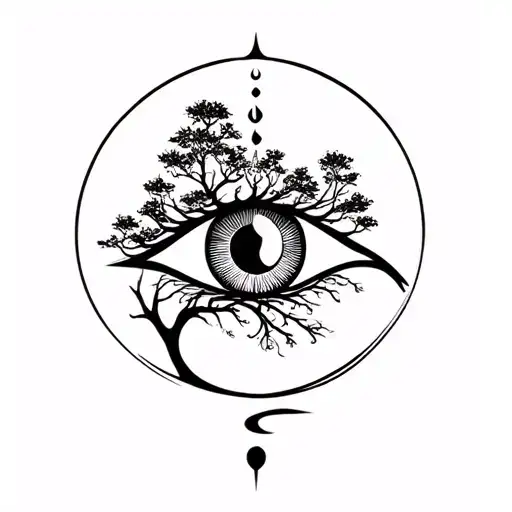 A combination of the Eye of Horus and nature and tree shilloette  tattoo design idea