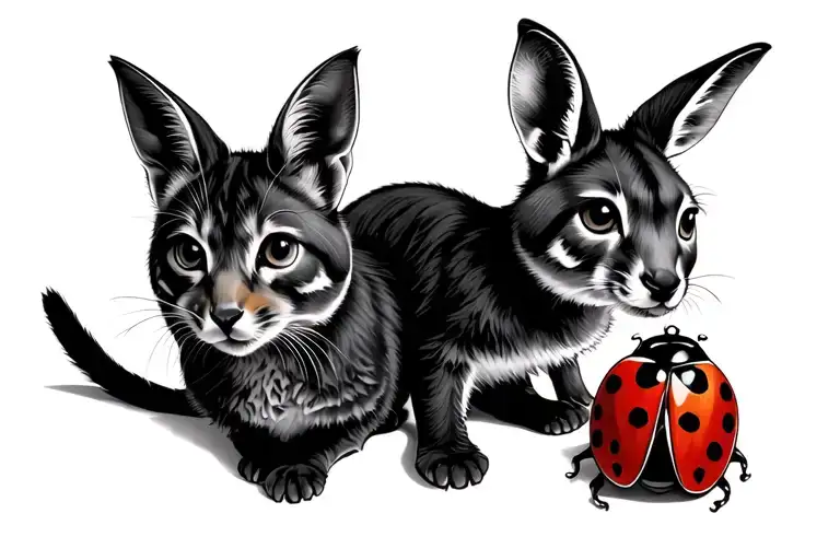 cat, kangaroo, ladybug tattoo design idea