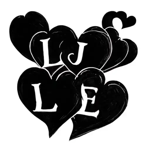 three simple hearts with the initials L, J, E. One initial in each heart tattoo design idea