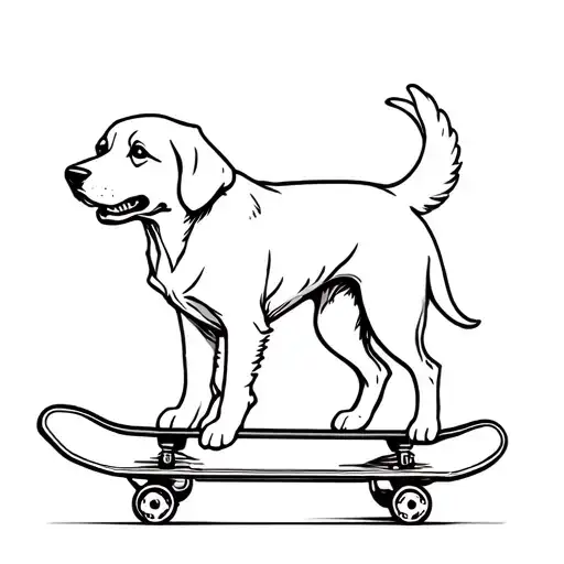 golden retriever on a skate board tattoo design idea