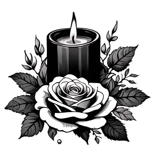candle and roses tattoo design idea
