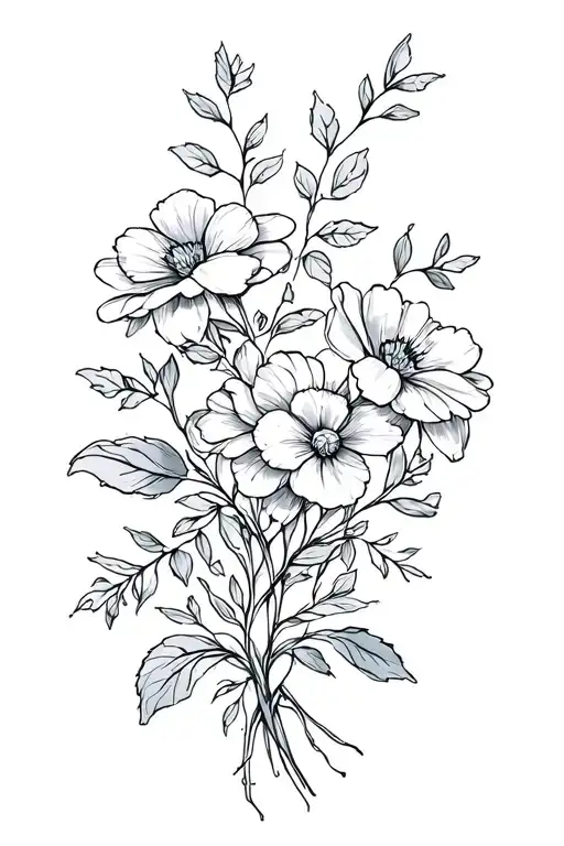 vine and flower bouquet tattoo design idea