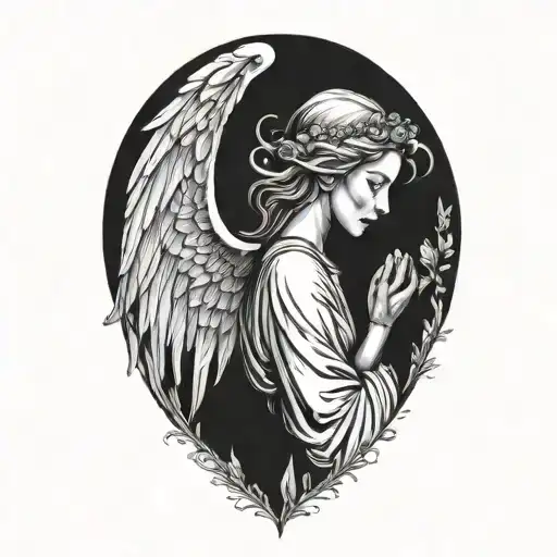crying angel praying tattoo design idea
