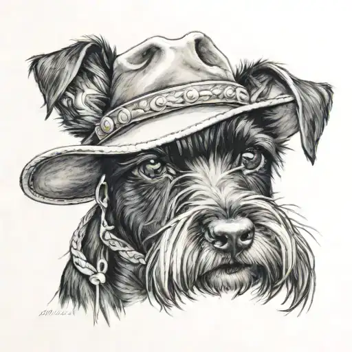 black miniature schnauzer cowgirl portrait tattoo tattoo design idea