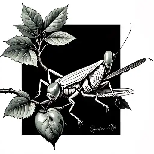 grasshopper fishing from apple tree tattoo design idea
