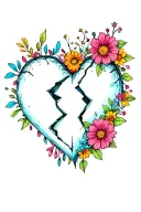 Broken heart with colorful flowers blooming out tattoo design idea