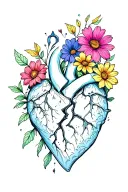 Broken heart with colorful flowers blooming out tattoo design idea