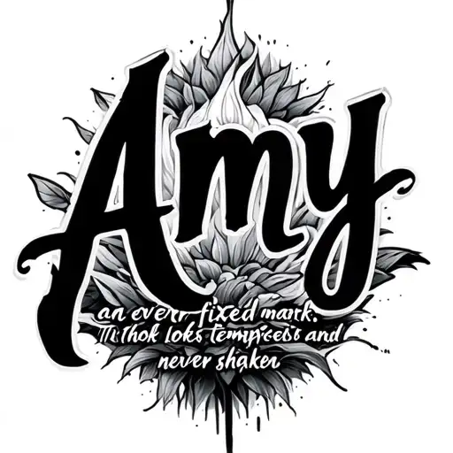 The name "Amy" and the quote "an ever-fixed mark, That looks on tempests and is never shaken" tattoo design idea