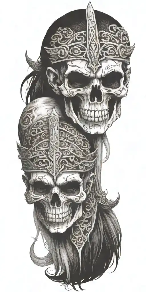 viking zombie girl all bloody sword tattoo design idea