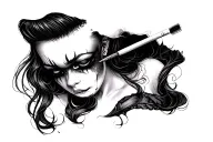 sexy, pale girl crying with mascara on.  wearing little to no clothing, smoking a cigarette tattoo design idea