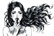 sexy, pale girl crying with mascara on.  wearing little to no clothing, smoking a cigarette tattoo design idea