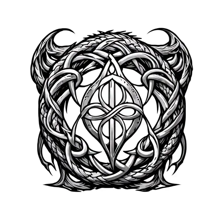 jormungandr circle with Celtic shield knot inside tattoo design idea