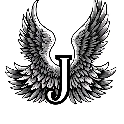 angel wings and the letter J  tattoo design idea