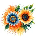 conca d'oro gladious & orange breeze dhalia & orange firecracker sunflower intertwined tattoo design idea