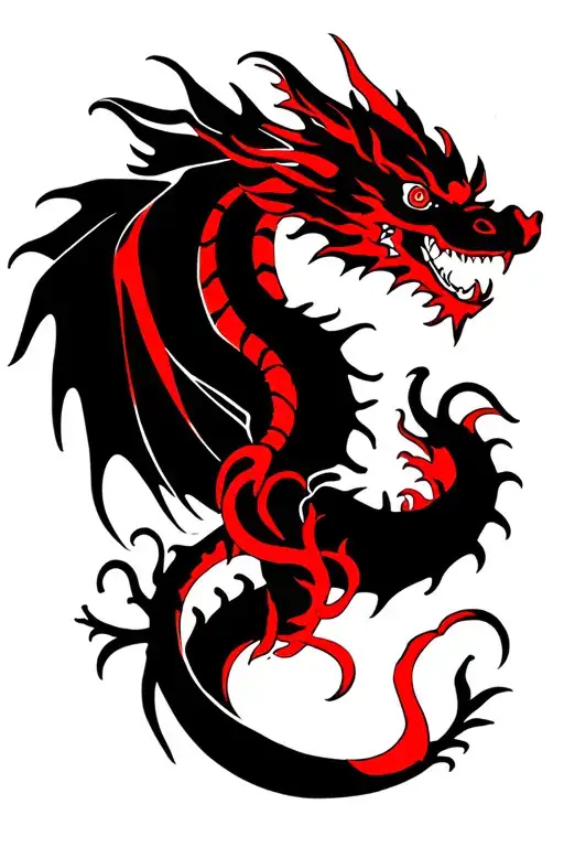 Dragon surrounded by red tribals tattoo design idea